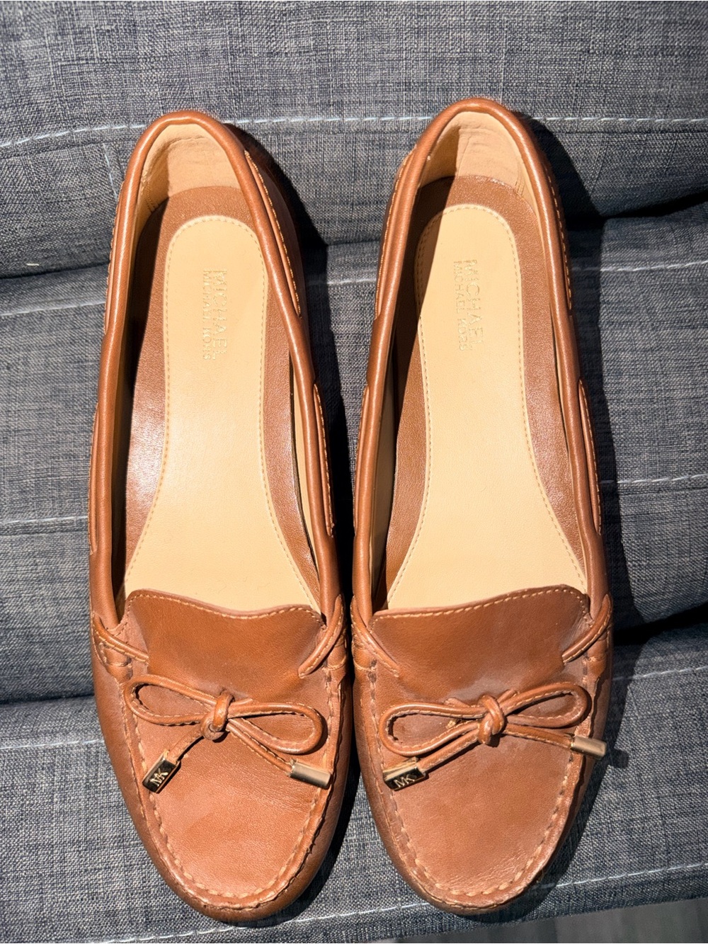 Michael Kors Tan Leather Bow Moccasin Flats for Women
